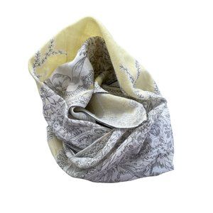 Vintage Square Botanical Print Shawl Scarf Lightweight Gray Yellow Neck Wrap